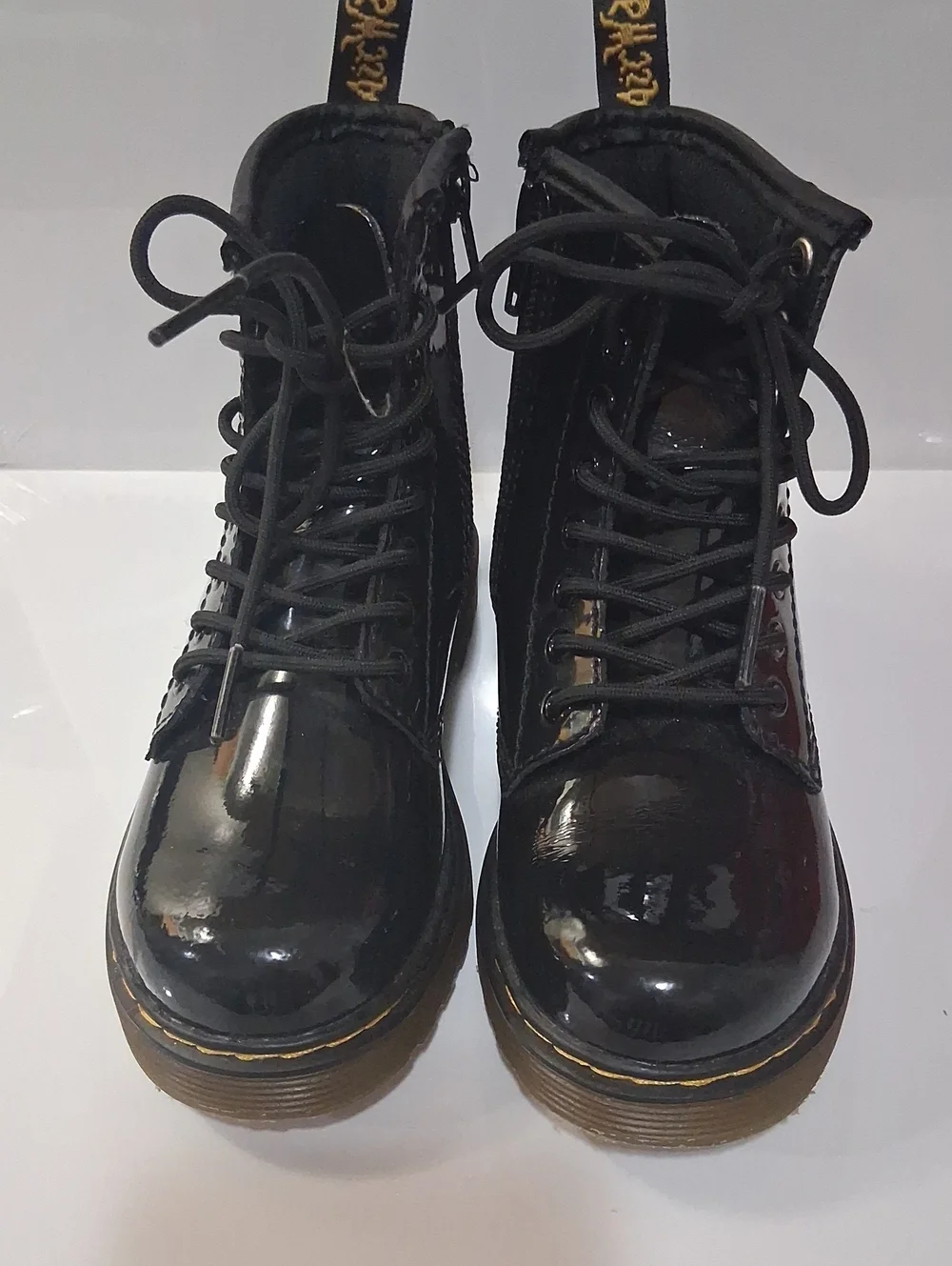 Pre-owned Dr. Martens Black Patent Lace-Up Ankle Boots